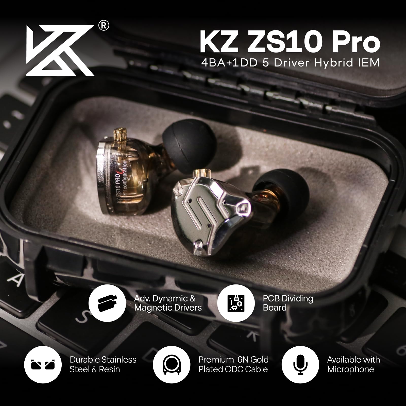 Amazon.com: Linsoul KZ ZS10 Pro, 4BA+1DD 5 Driver in Ear Monitor